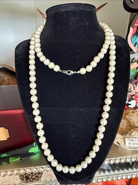 Vintage Faux Pearl Glass Knotted Necklace